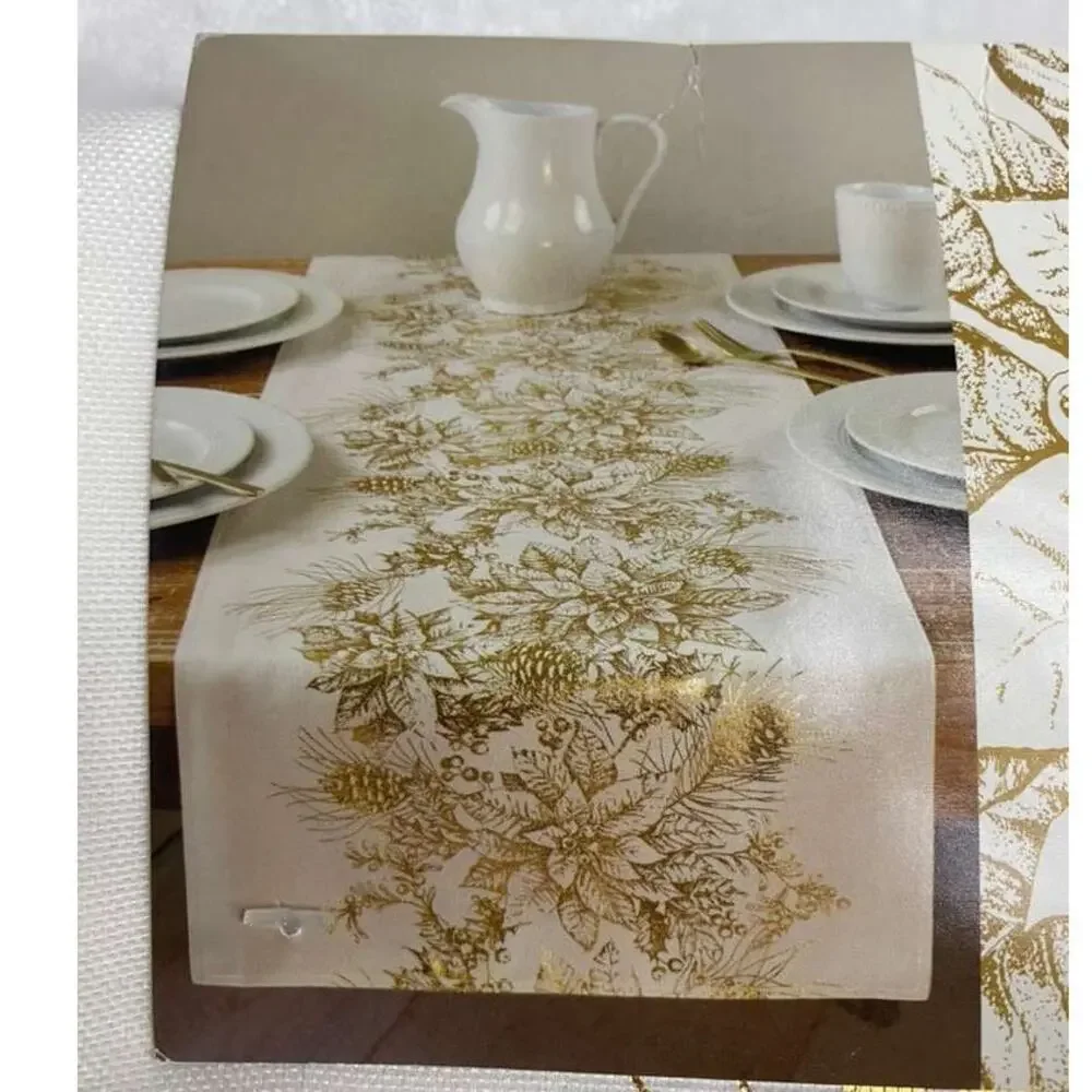 Benson Mills Glimmering Garland easy care table runner16inx72in (40.6cm x 185cm)